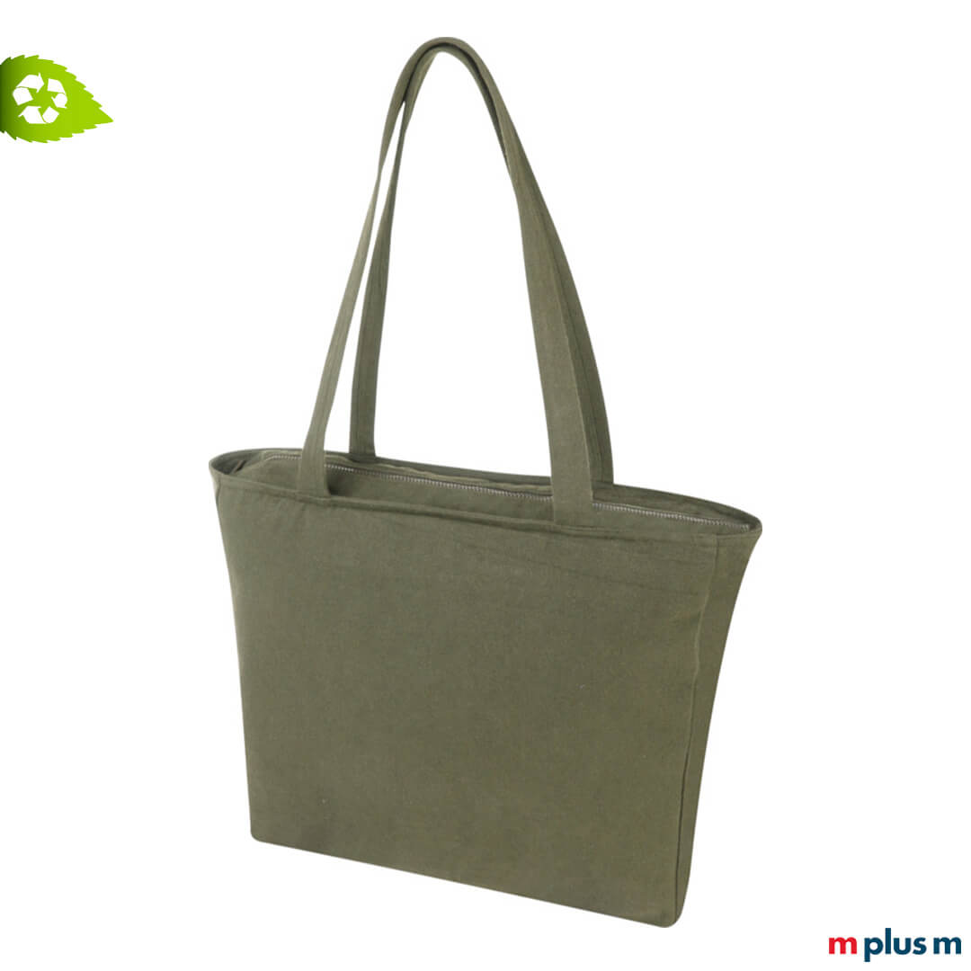 Große Reißverschluß-Tasche aus nachhaltigem Recycling ♻️ Material als Werbeartikel in Oliv Grün