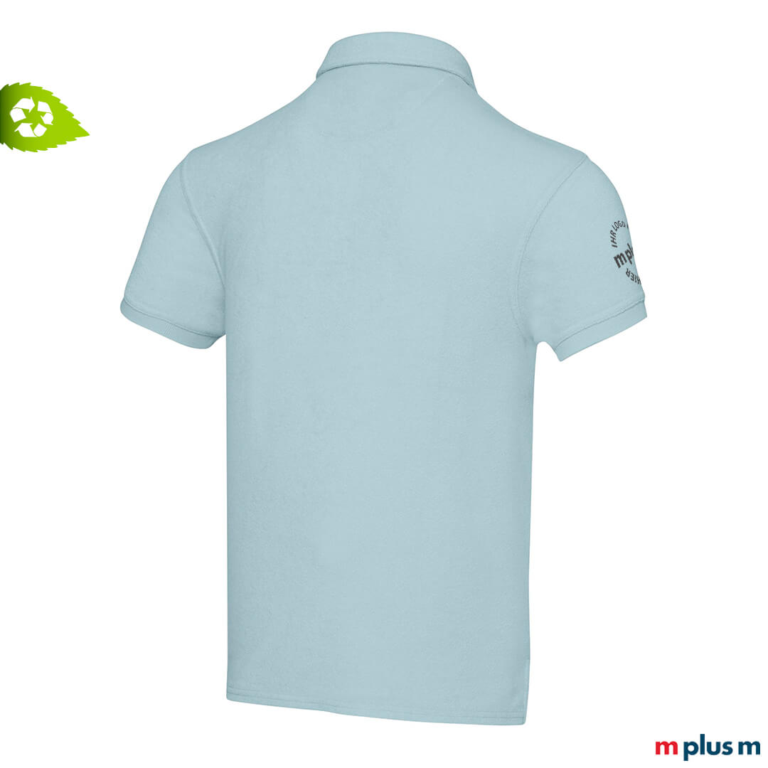 Günstiges Recycling Poloshirt in Hellblau mit Logo – Expressversand möglich