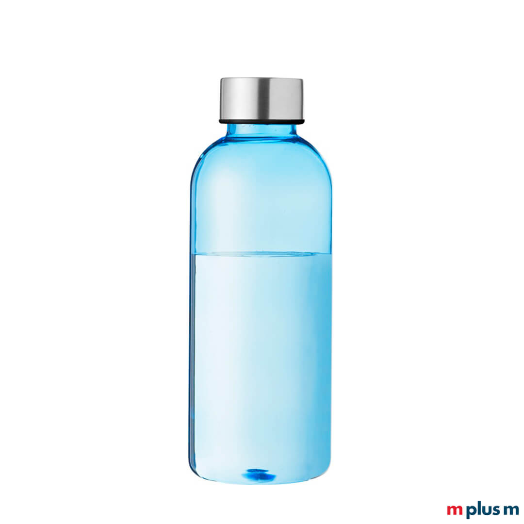 Wasserflasche in blau spülmnaschinenfest bedrucken