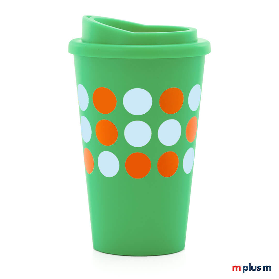 Grüner Classic Coffee Shop Thermobecher 350 ml mit Schraubdeckel, Made in Europe und bruchfest mit Logo bedrucken