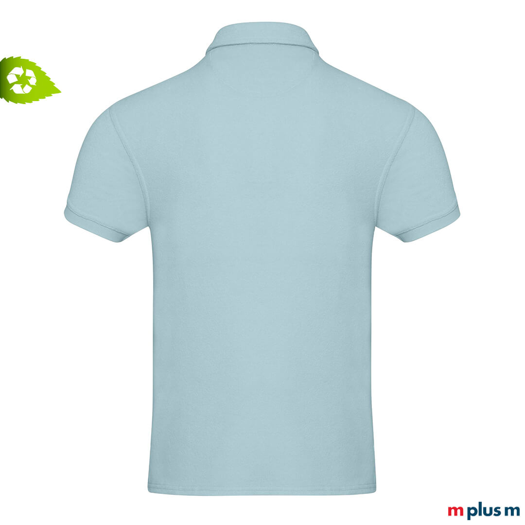 Schönes hellblaues Poloshirt aus Recycling-Frottee – individuell bedruckbar