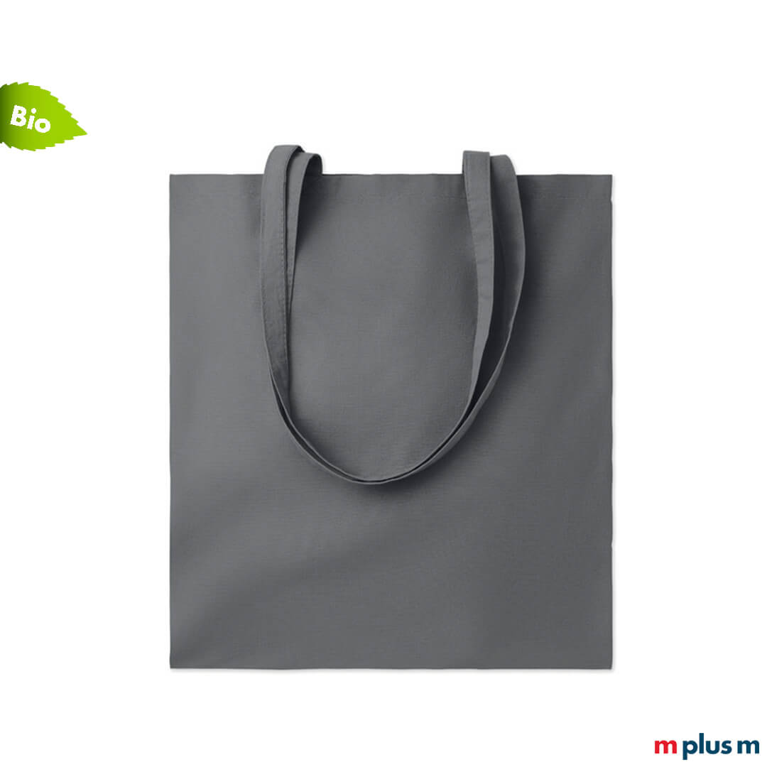 Graue Einkaufstasche als nachhaltiges Werbemittel bedrucken