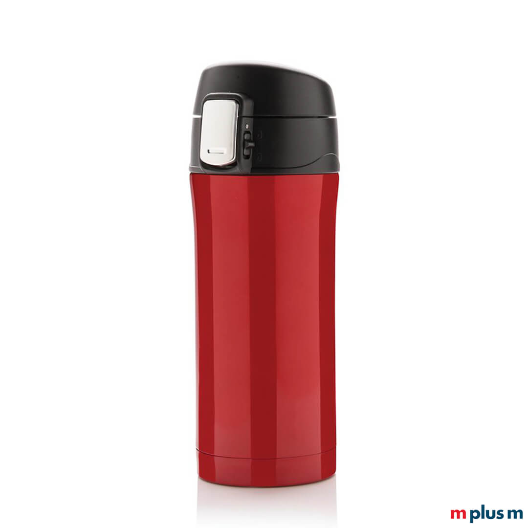 Roter Recycling Stahl Thermobecher als Werbeartikel