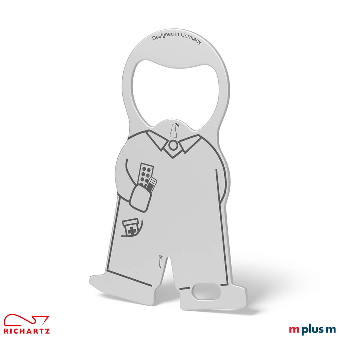 Der kleine Einkaufswagenlöser aus Metall ist auch ein schöner Schlüsselanhänger: karl pharma von Richartz als Werbeartikel