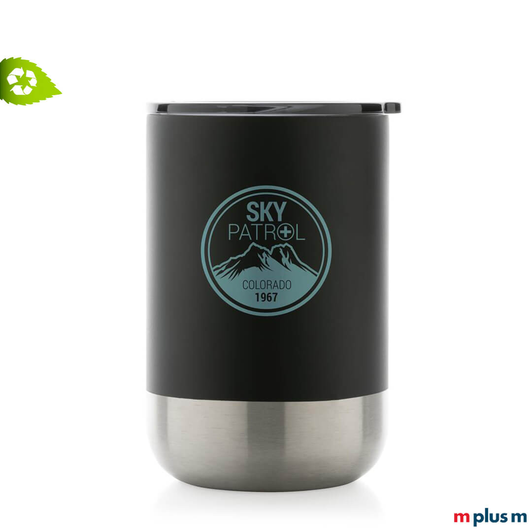 Nachhaltiger Edelstahlbecher als umweltfreundlicher Marketingartikel mit eigenem Logo-Druck