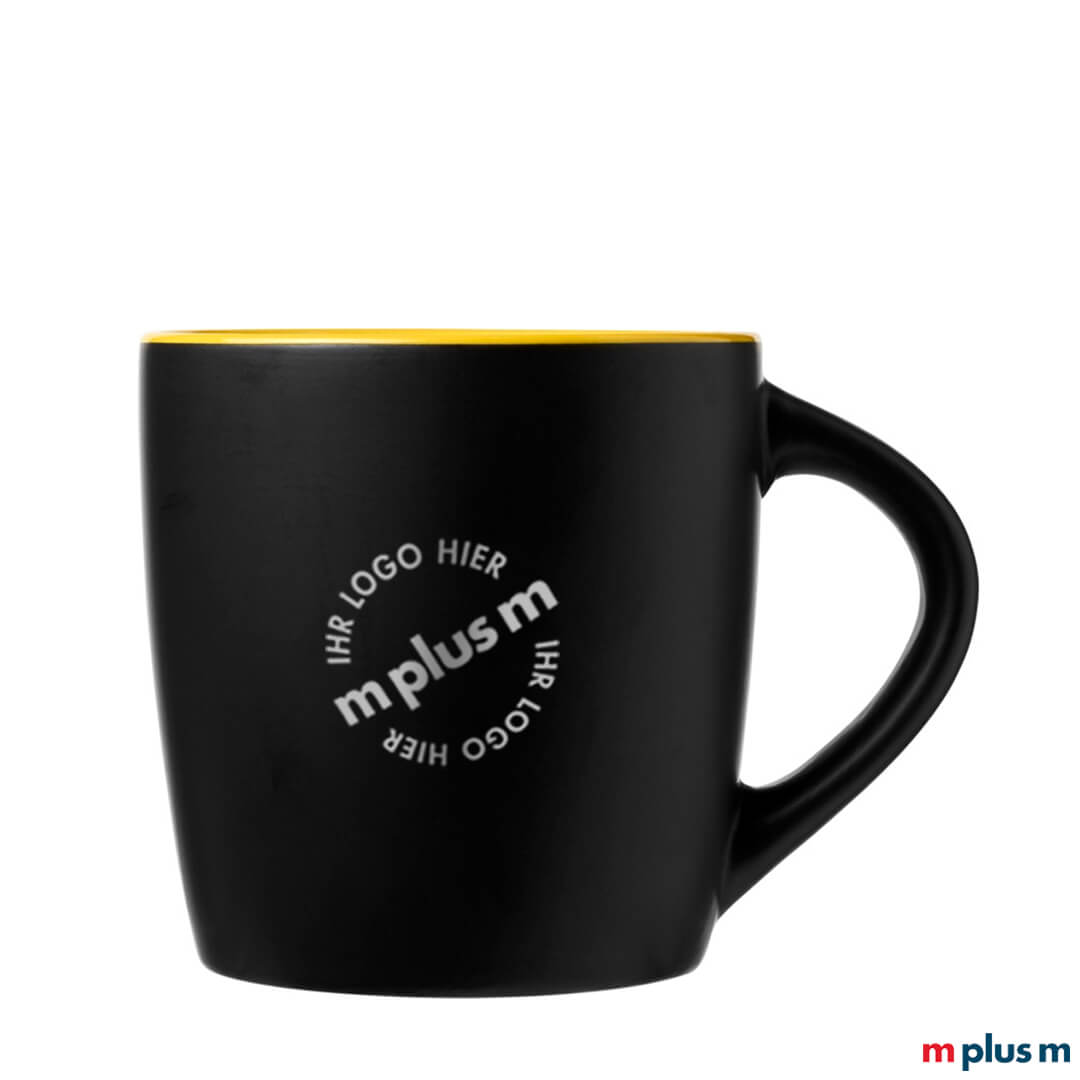 Nachhaltige schwarze Keramiktasse mit Logo-Druck