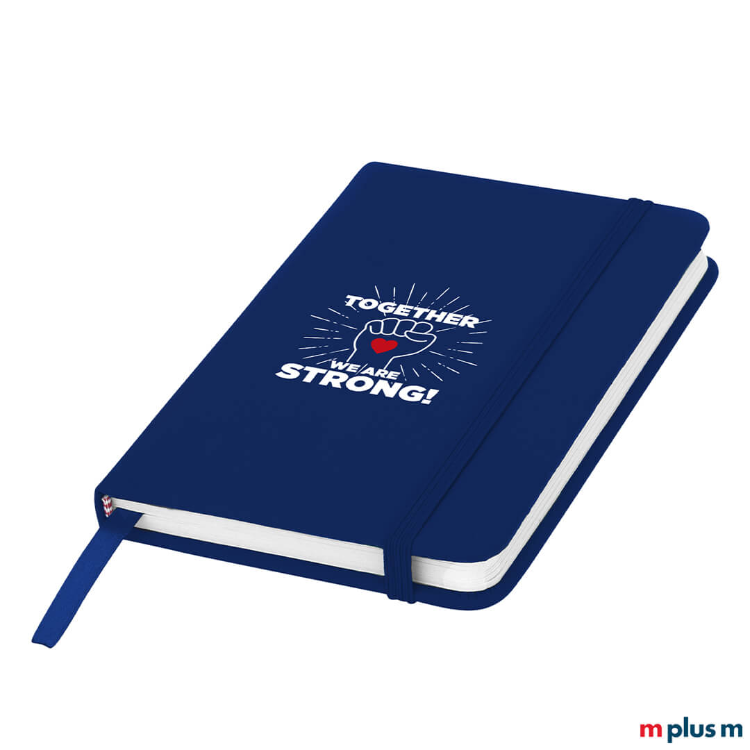 Notizbuch DIN A6 Hardcover liniert fürs Büro zum bedrucken mit Logo Motiv zum verschenken an Mitarbeiter und Kunden - Variante Dunkelblau