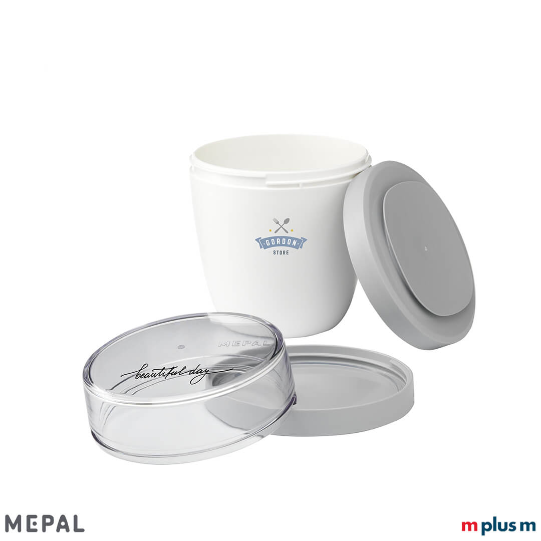 Weißer Müslibecher Ellipse Lunchpot von Mepal mit Logo bedrucken