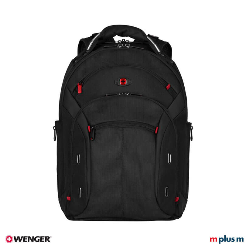 Wenger Gigabyte Rucksack schwarz mit wasserdichtem Boden und CaseBase Stabilisierungsplattform, moderner Laptoprucksack für Reisen hochwertig mit Logo Druck personalisieren