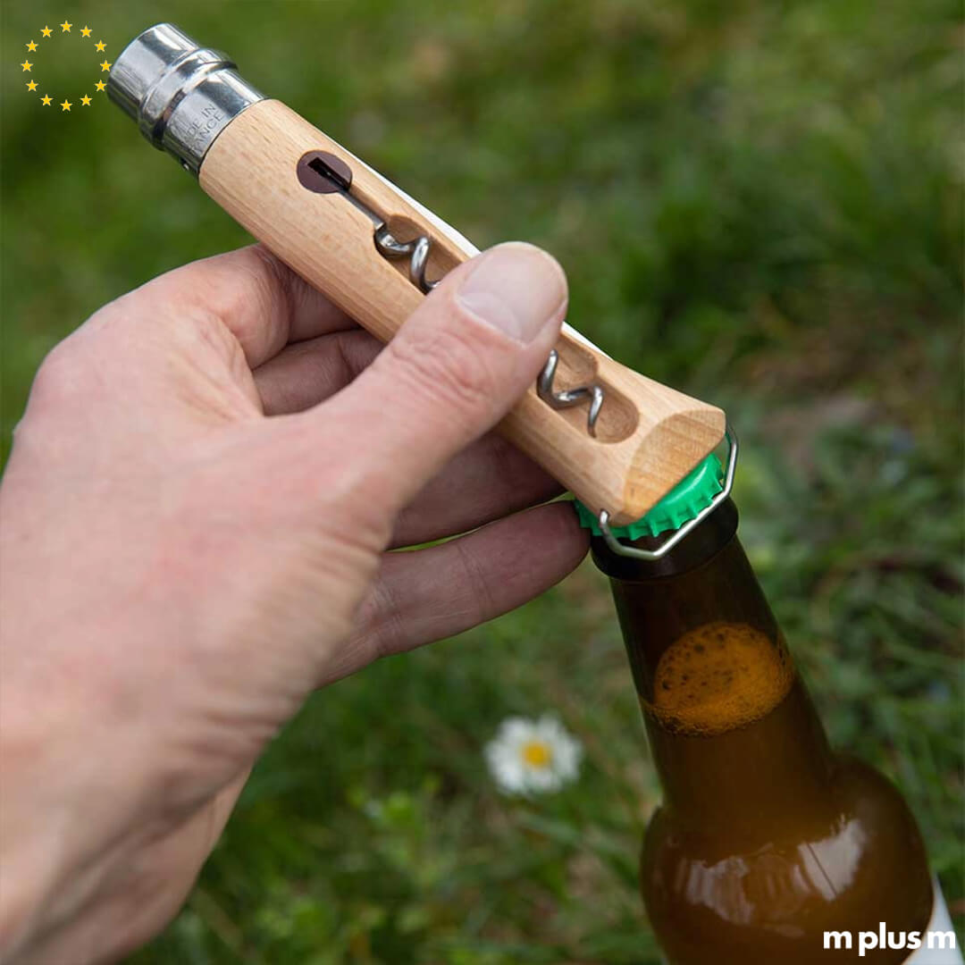 Opinel Taschenmesser No 10 mit nachhaltigem Holzgriff und Korkenzieher – ideal für Outdoor und Promotion