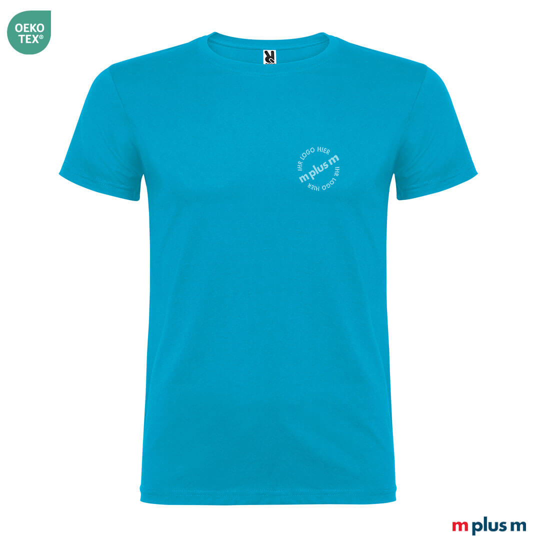 Schönes und günstiges Roly Beagle Herrn T Shirt (OEKO-TEX®)in Farbe Türkis mit Logo zu bedrucken