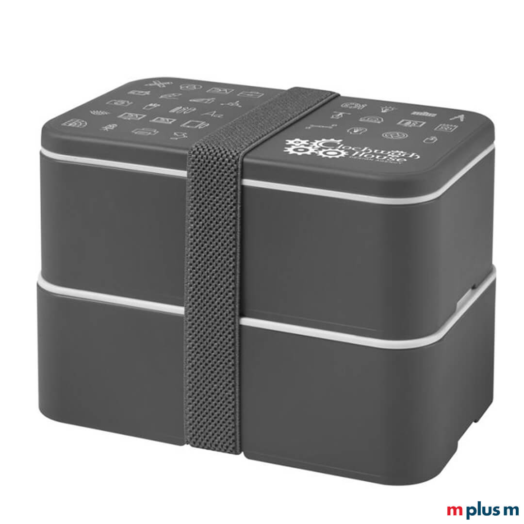 Die nachhaltige Brotbox in der Farbe Grau mit Beispieldruck