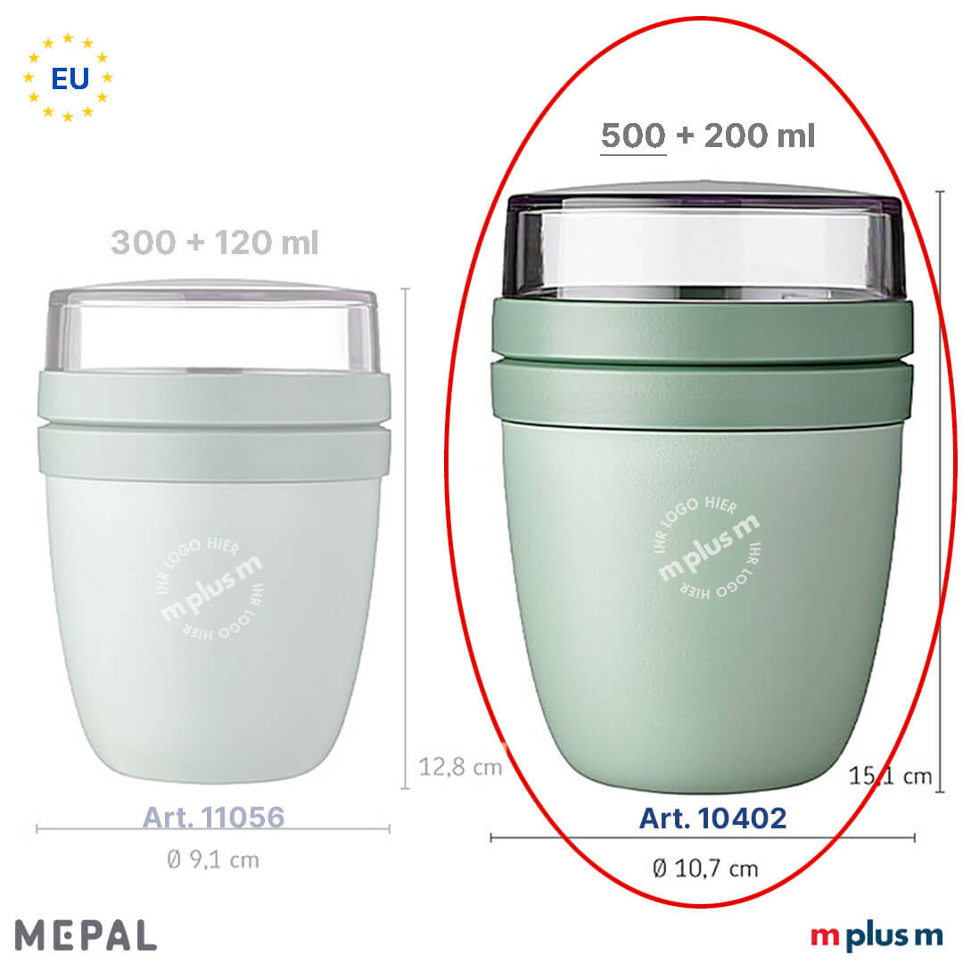 Großer Mepal Müslibecher im Vergleich zum kleinen Mepal Lunchpot