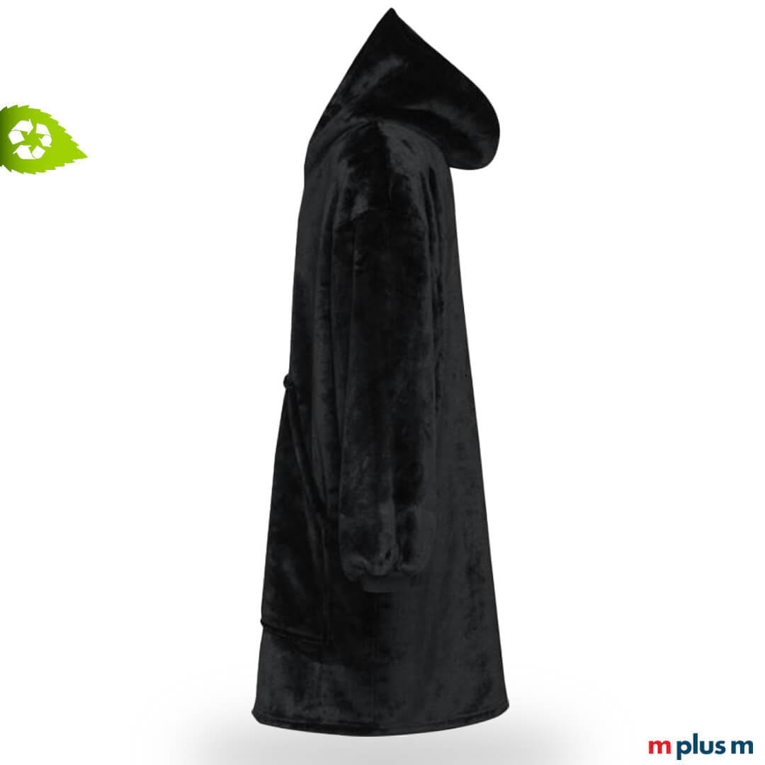 Langer, flauschiger Hoodie in Schwarz mit elastischen Bündchen und großer Bauchtasche zum Einkuscheln.