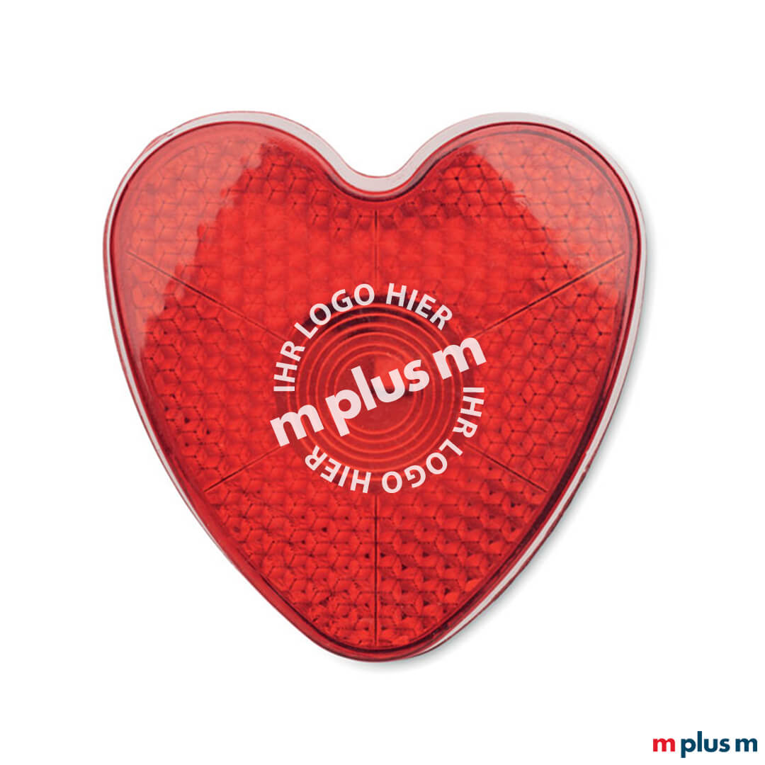 Günstiger LED Reflektor in Herzoptik – rot, mit Firmenlogo bedruckbar