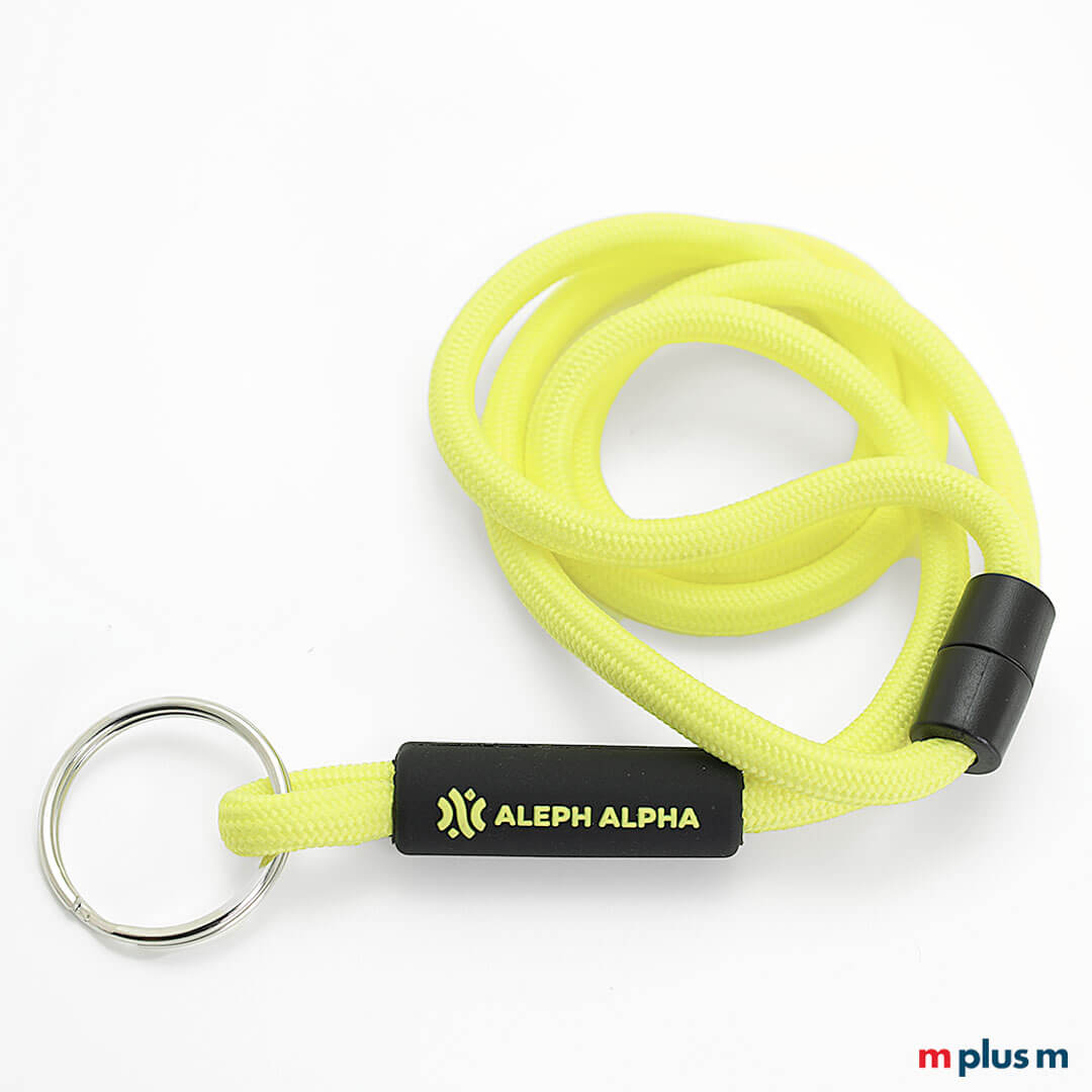 Kordel Lanyard aus Nautic Band mit Logo Druck auf Gummi Hülse als Werbeartikel