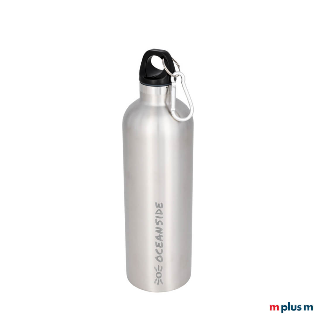 Silberne Alpine Thermo Trinkflasche mit Logo bedrucken