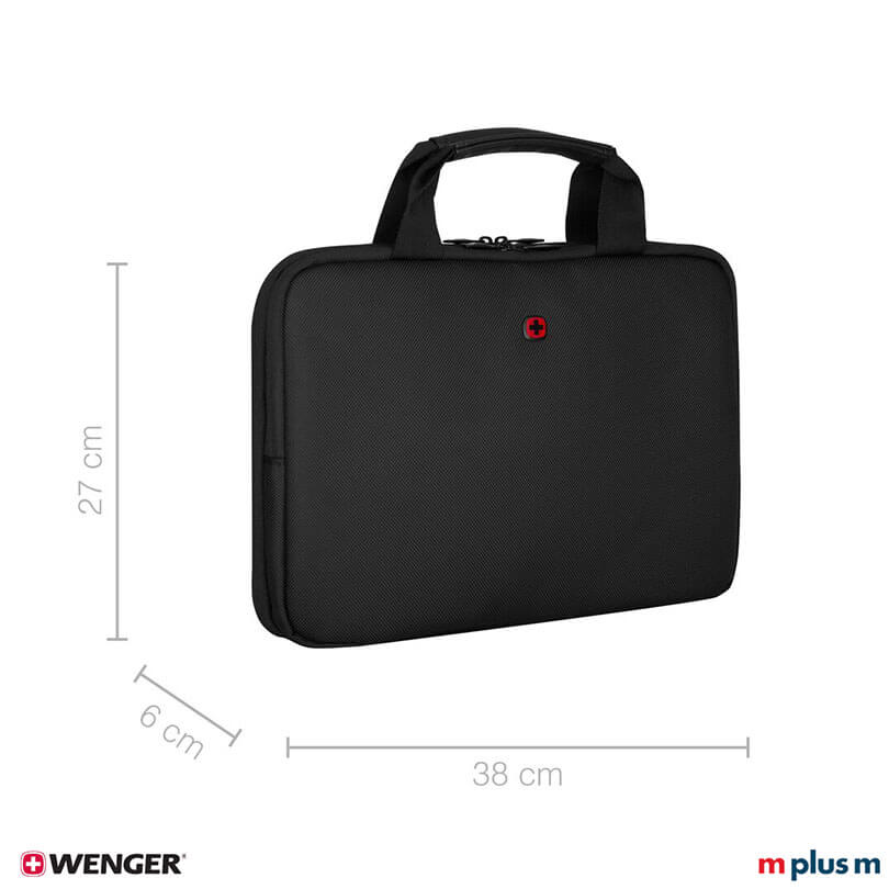 Schwarze Wenger Guyde 14 Laptoptasche mit Mesh-Innenfach und Reißverschluss, funktionale Notebookhülle für Business hochwertig mit Logo bedrucken