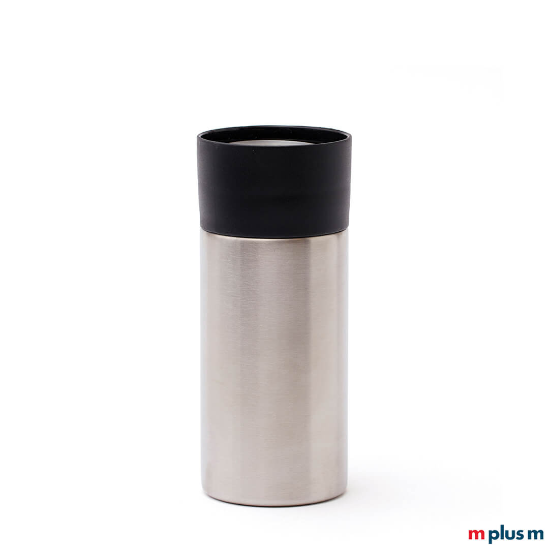 Silberne Isolierflasche als nachhaltiges Werbegeschenk mit Logo-Druck