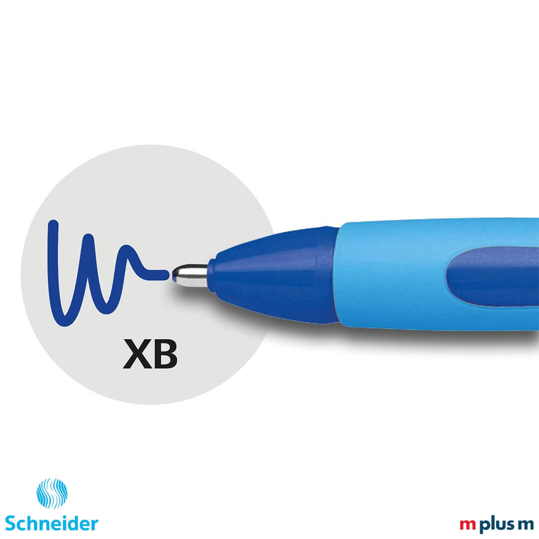 Schneider Memo XB Kugelschreiber blau mit extrabreiter Strichstärke XB und Edelstahlspitze, langlebiger Werbekugelschreiber mit Logo bedrucken