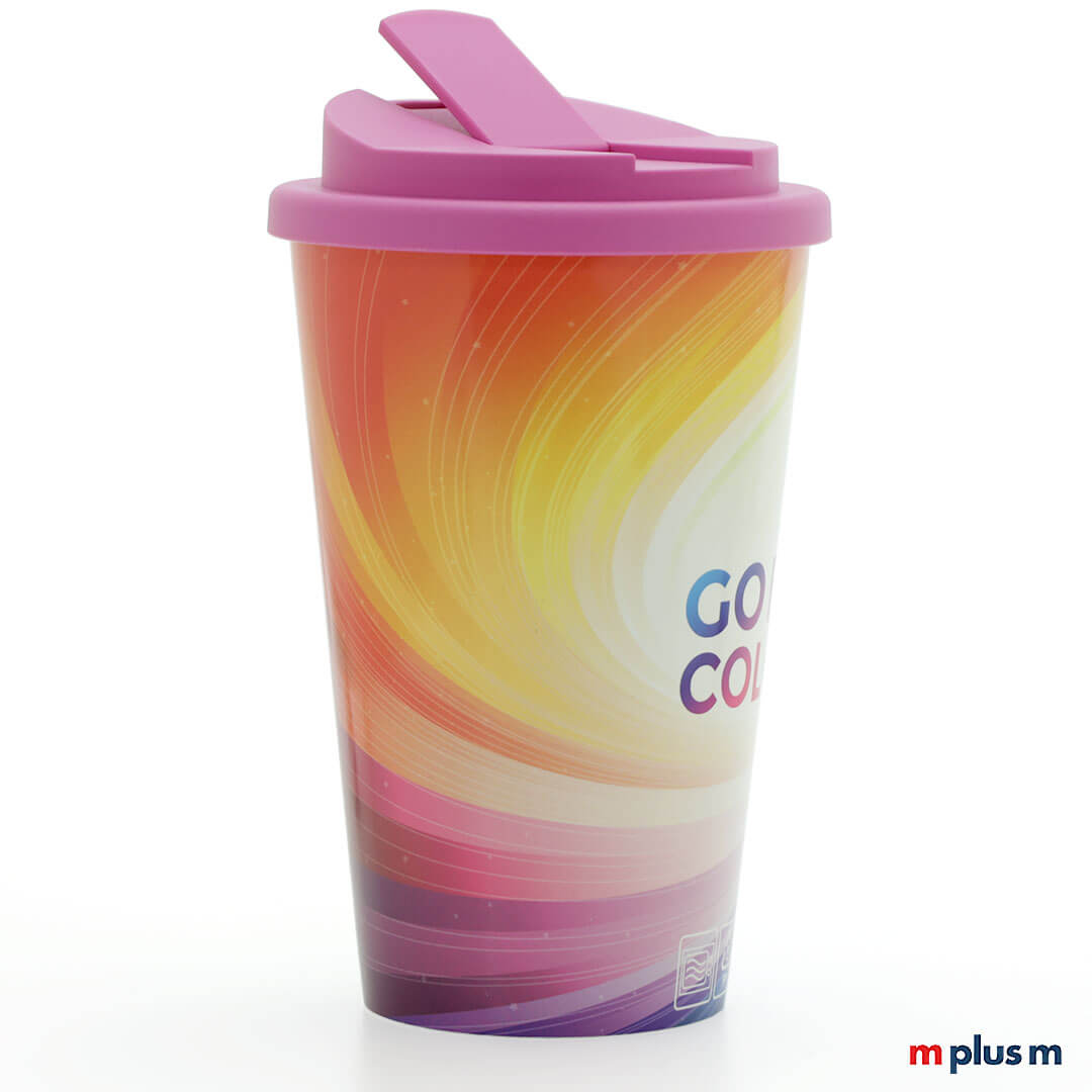 Allover Coffee Shop Thermobecher (350 ml) mit Druck rundum, spülmaschinengeeignet und auslaufsicher, hochwertiger Mehrwegbecher mit Logo bedrucken