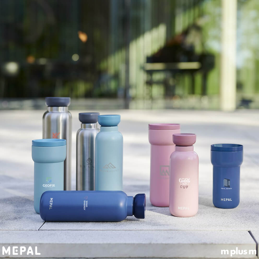 Mepal Thermosflasche 500ml auslaufsicher und hält das Äußere kühl und trocken mit Firmendruck