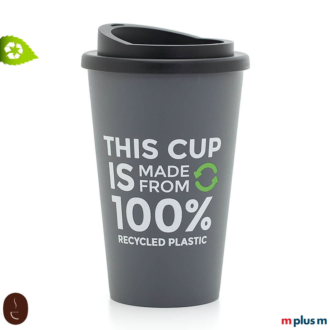 Green Coffee Shop Recycling ♻️ Thermobecher aus Europa in Grau mit 2c Logo bedrucken