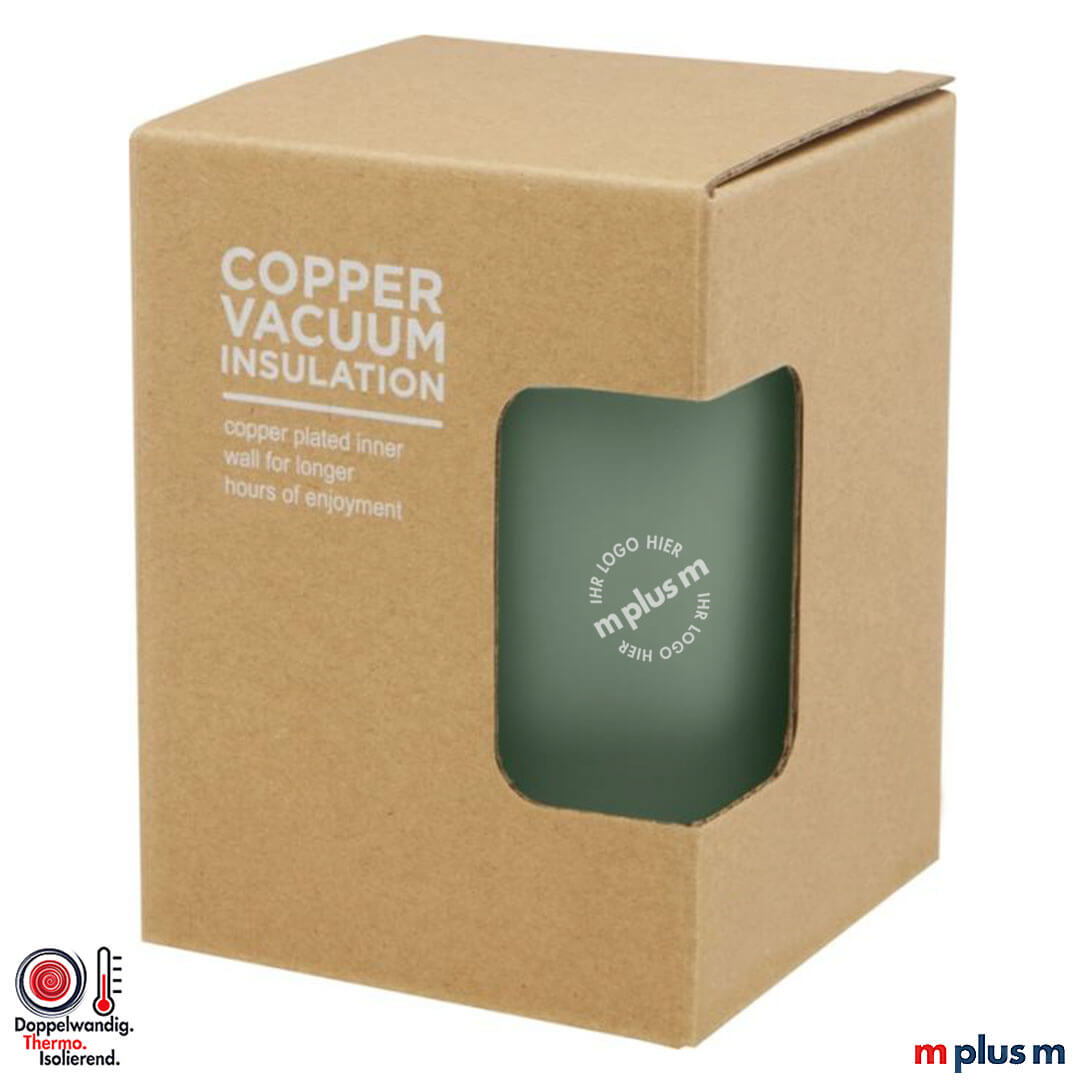 Grüner Becher aus Edelstahl in nachhaltiger Verpackung