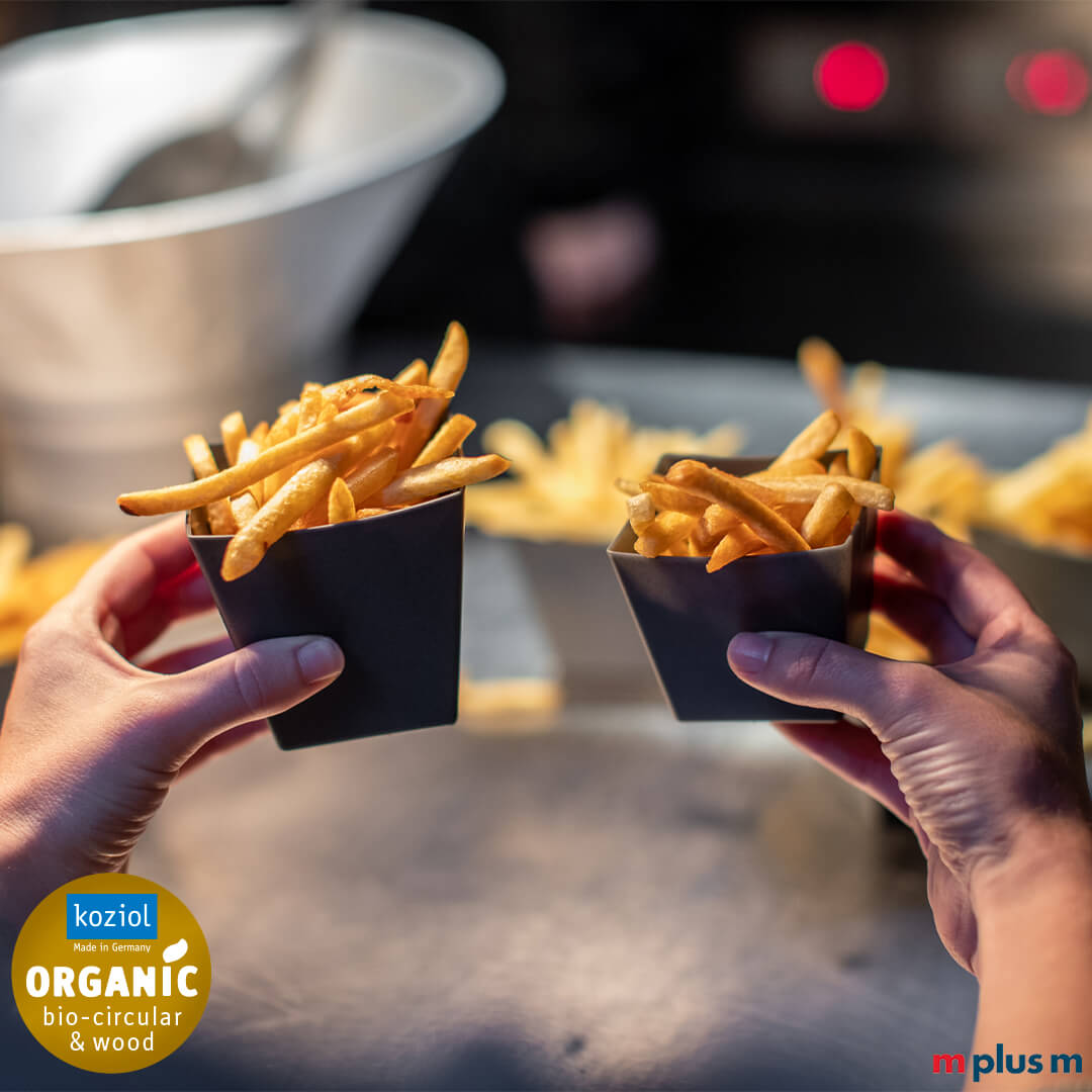 Move Mehrweg Pommestüte bedrucken mit Motiv aus nachhaltigen Material für unterwegs. Hergestellt in Europa