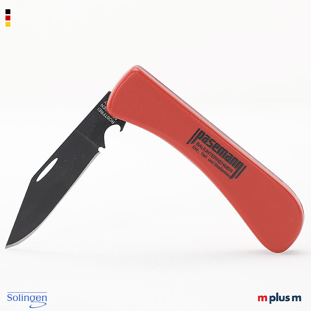 Solinger Handwerkermesser mit Kapselheber. Rot mit Logo Druck