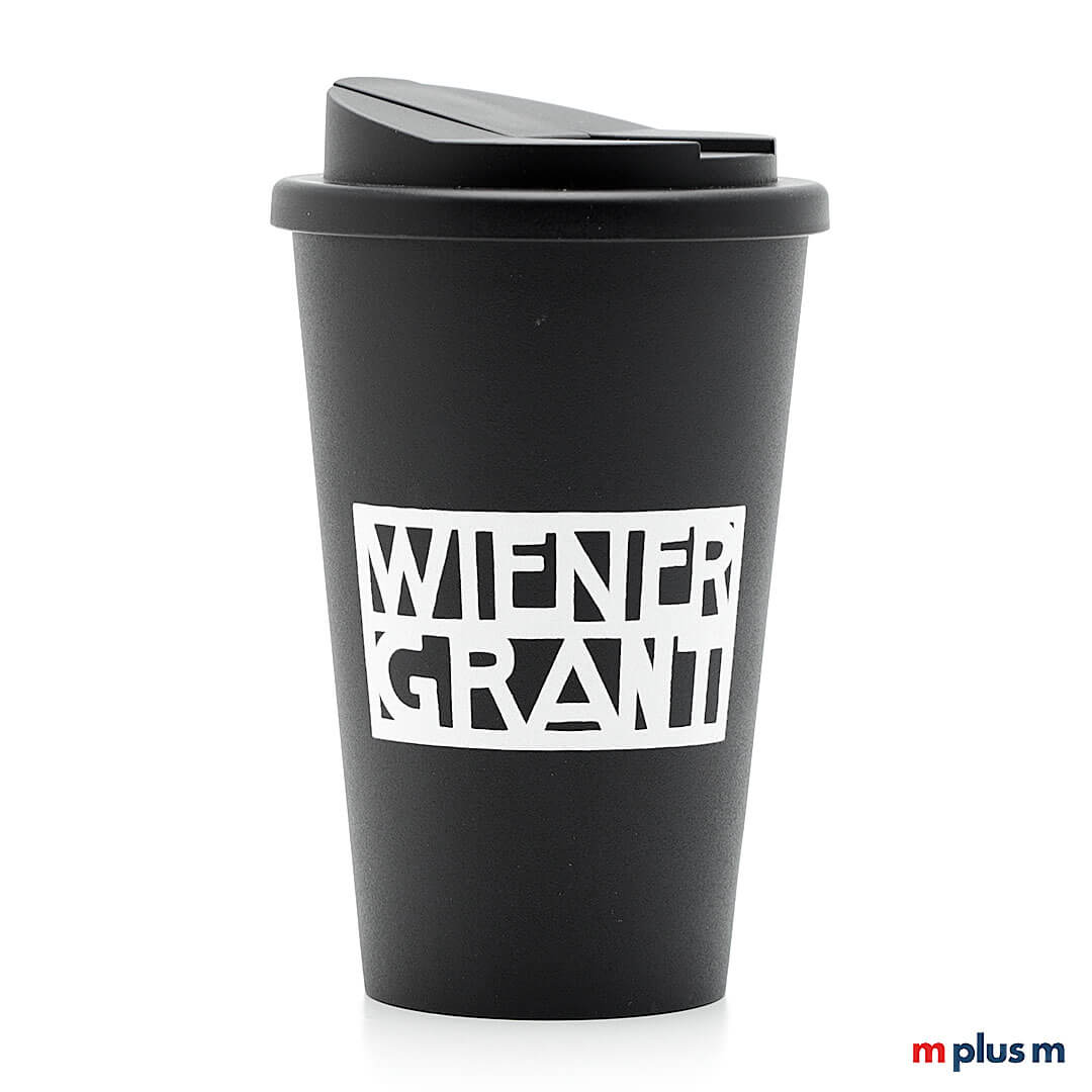 Schwarzer Classic Coffee Shop Thermobecher 350 ml, doppelwandig isoliert und Made in Europe, hochwertig mit Logo bedrucken