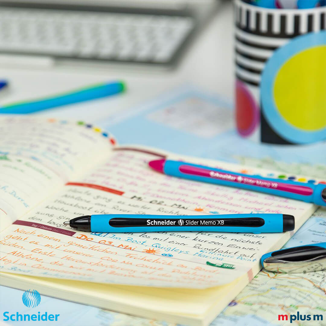 Schwarzer Schneider Memo XB Kugelschreiber mit klimafreundlichem Beitrag und stabilem Metallclip, modern und ressourcenschonend mit Logo Druck