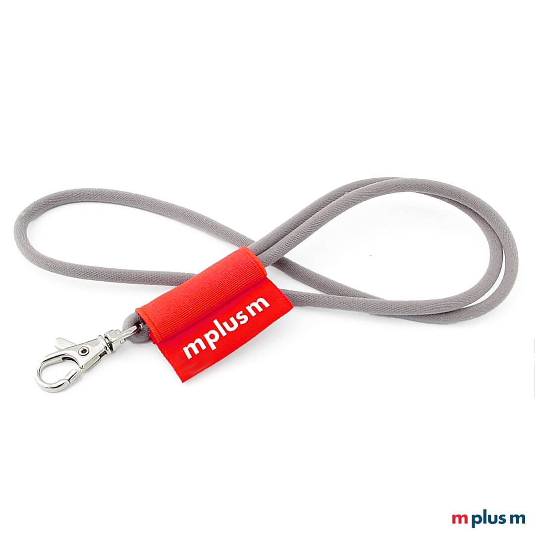 Graues Tube Kordel Lanyard mit Roter Logo Fahne nach Pantone als Giveaway