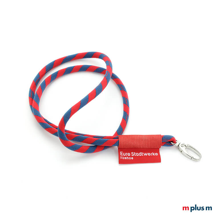 Zweifarbig gewebtes Tube Kordel Schlüsselband als Werbeartikel in Sonderanfertigung.