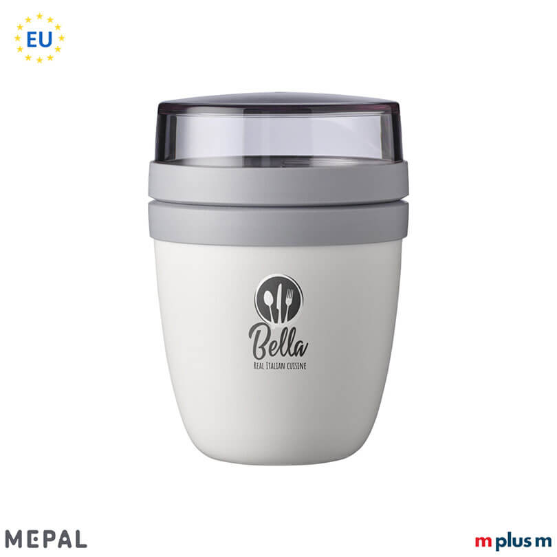 Mepal Lunchpot Ellipse Mini in Weiß mit zwei Behältern und auslaufsicherem Deckel, perfekt für Logodruck