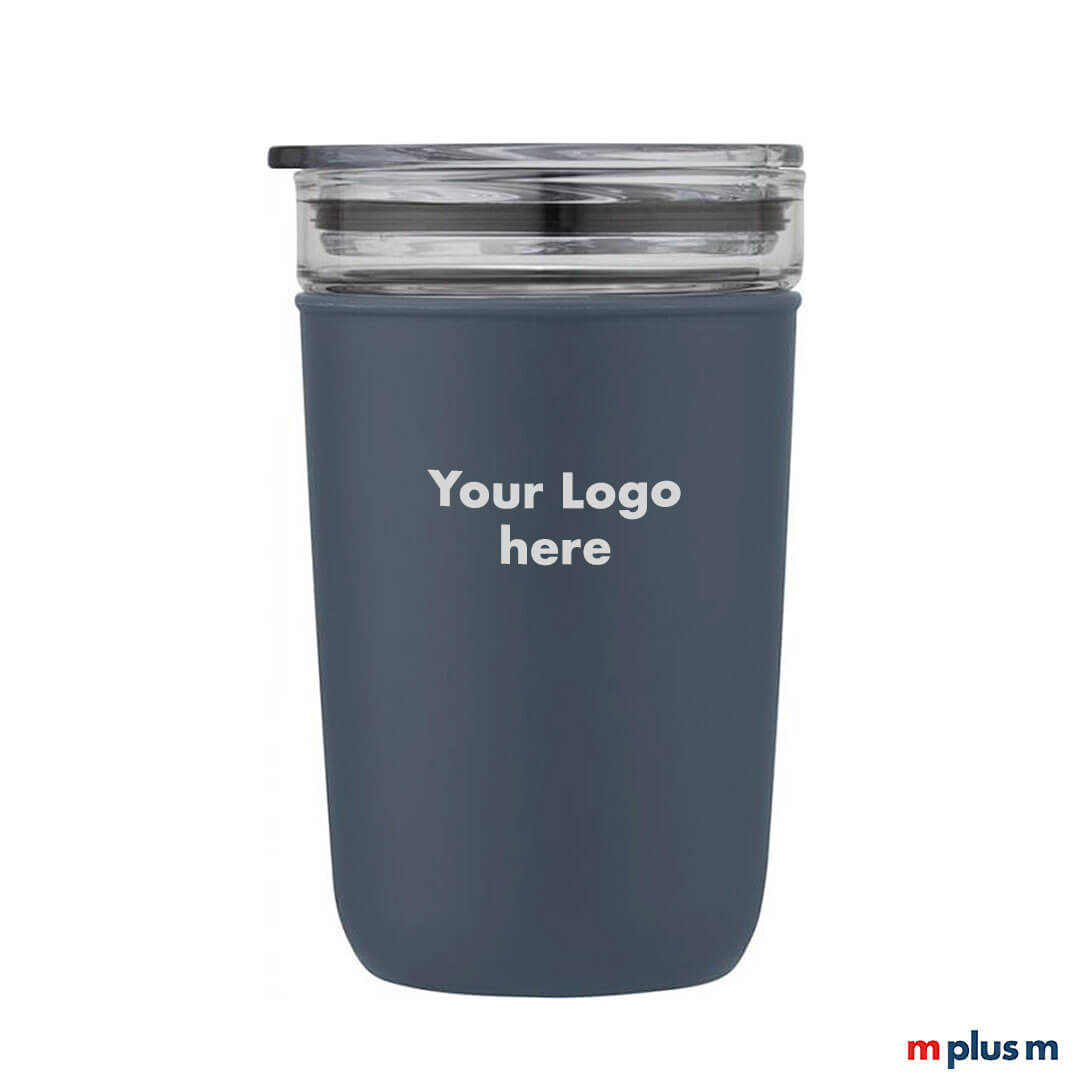 Nachhaltiger Coffee To Go Becher aus Labor Glas und recyceltem Kunststoff. Mit Logo bedrucken