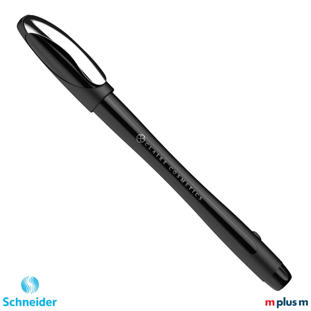 Ergonomischer Kugelschreiber schwarz Schneider Memo XB mit gummierter Oberfläche und Metallclip, funktional und modern mit Logo Druck personalisieren