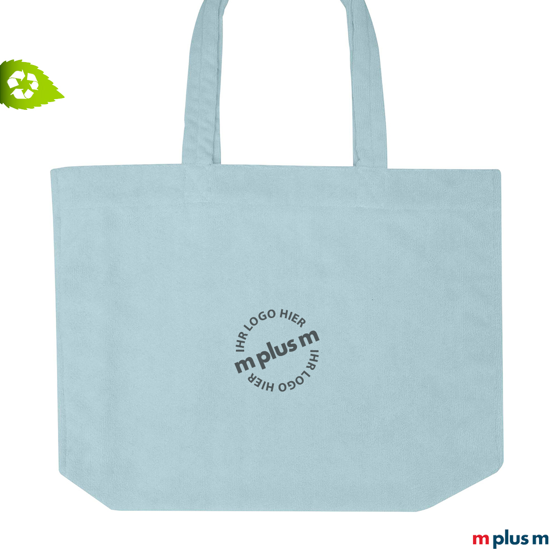 Umweltfreundliche GRS-Strandtasche in Hellblau mit Werbedruck – schnelle EXPRESS Lieferung