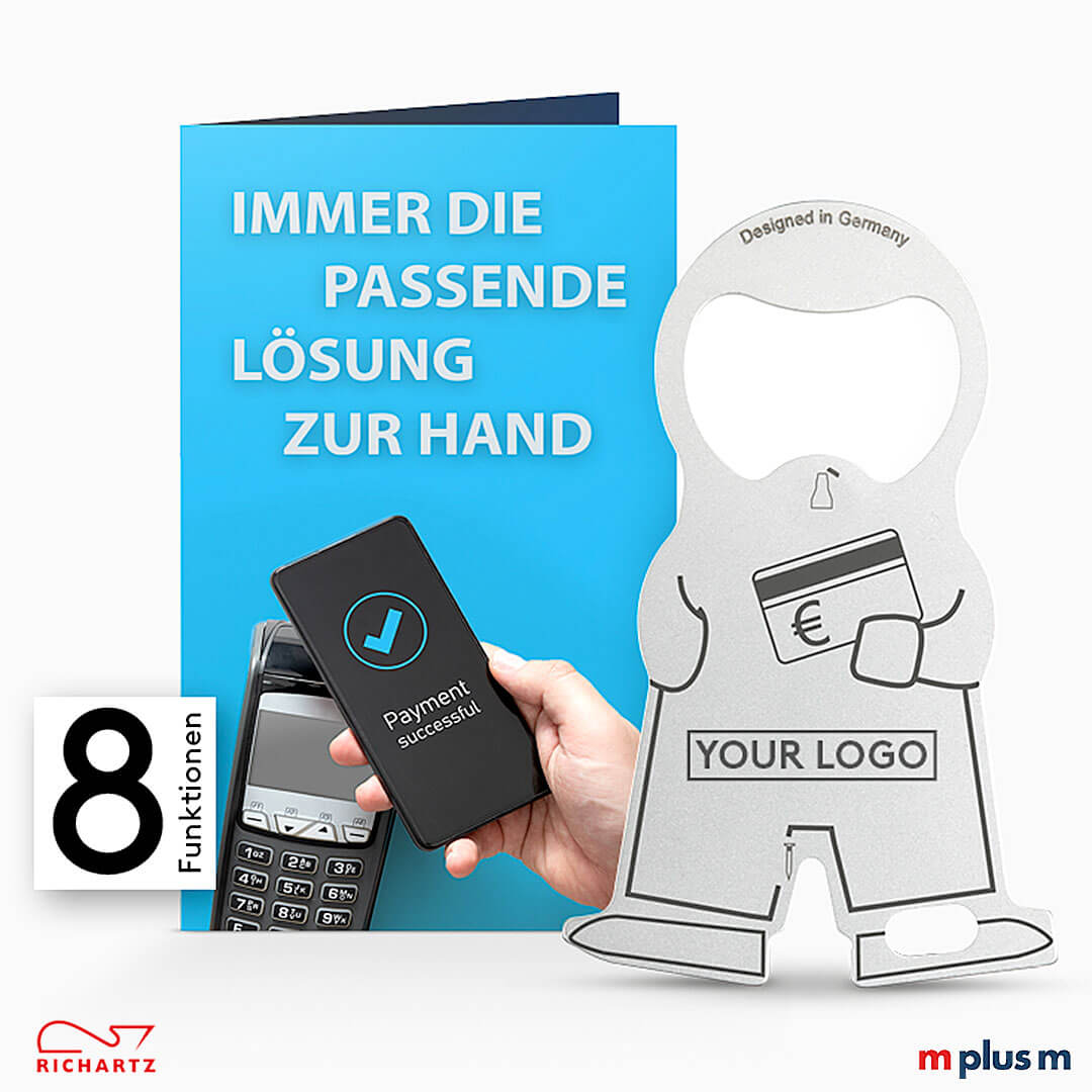 Mit individueller Einzelverpackung ab 250 Stück: Einkaufswagenlöser karl als Werbeartikel. Hier als Beispiel für das Modell 'karl payment'