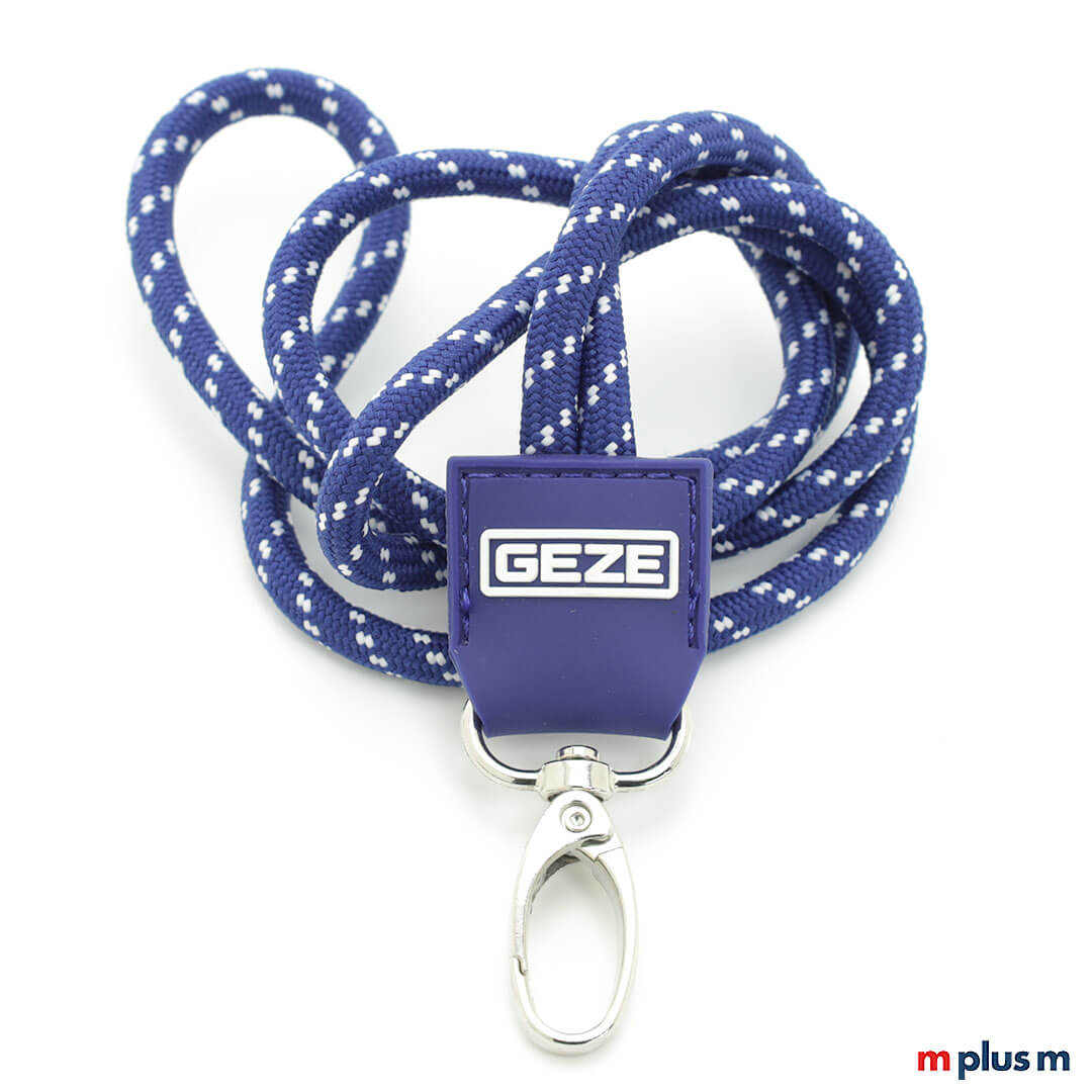 Blaues Kordel Lanyard Nautic Rubber als Werbeartikel