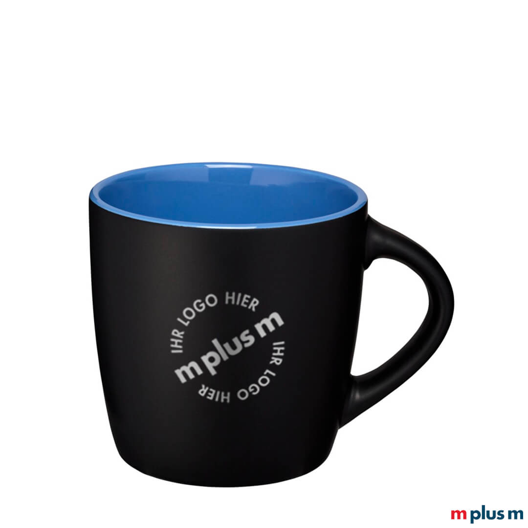 Blau-schwarze Keramiktasse mit Ihrem Logo bedrucken