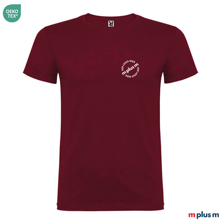 Dunkelrot-farbenes Roly Shirt – OEKO-TEX®, günstig mit Logo bedrucken, EXPRESS Versand möglich