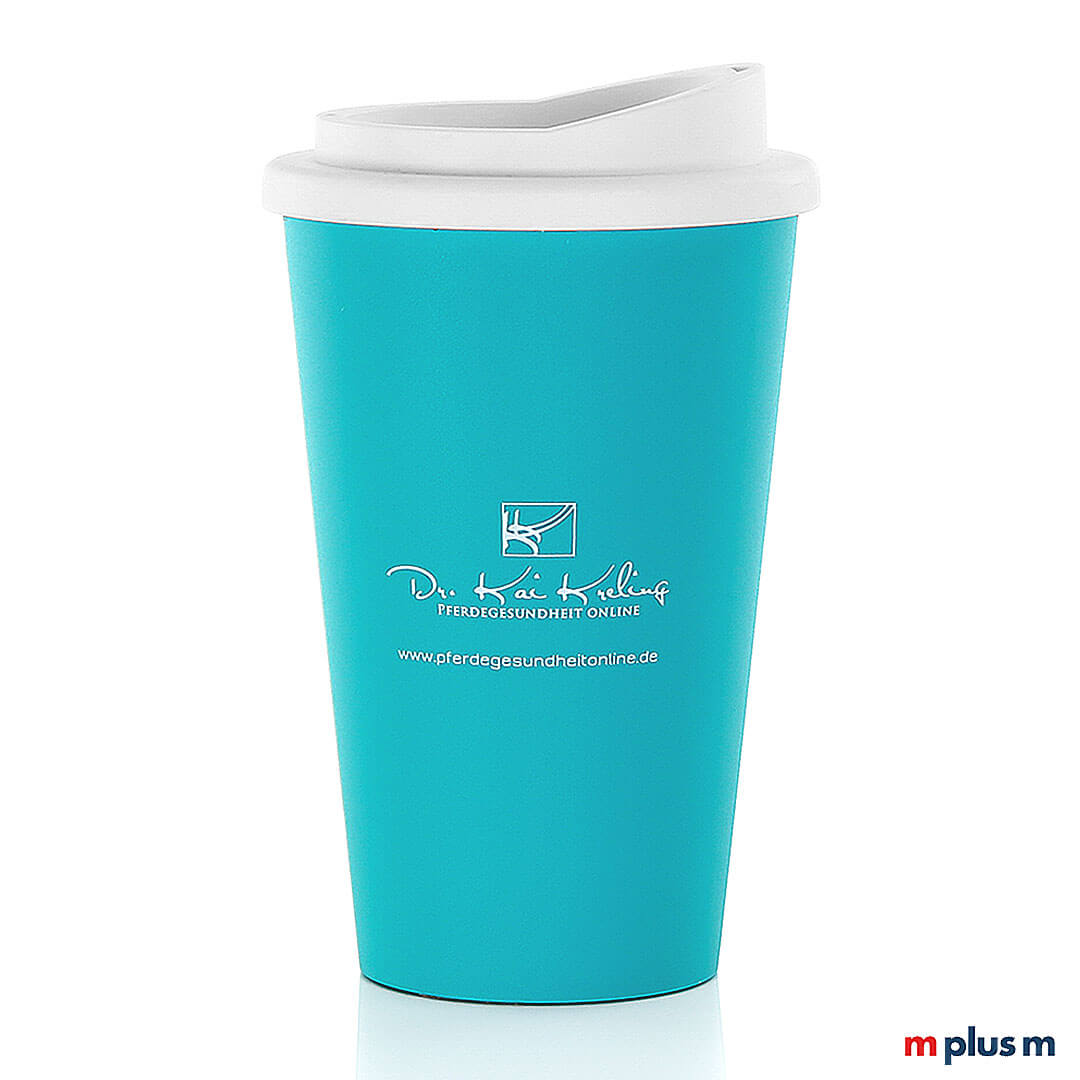 Classic Coffee Shop Becher aqua aus recycelbarem PP, bruchfest und BPA-frei, nachhaltig mit Logo Druck personalisiert