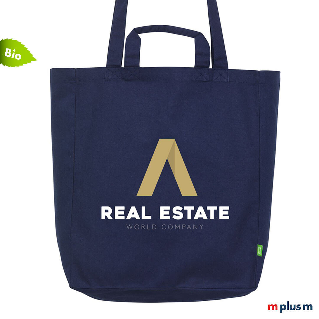 Organic Stofftasche Sommar aus Segeltuch in blau mit Motiv bedrucken