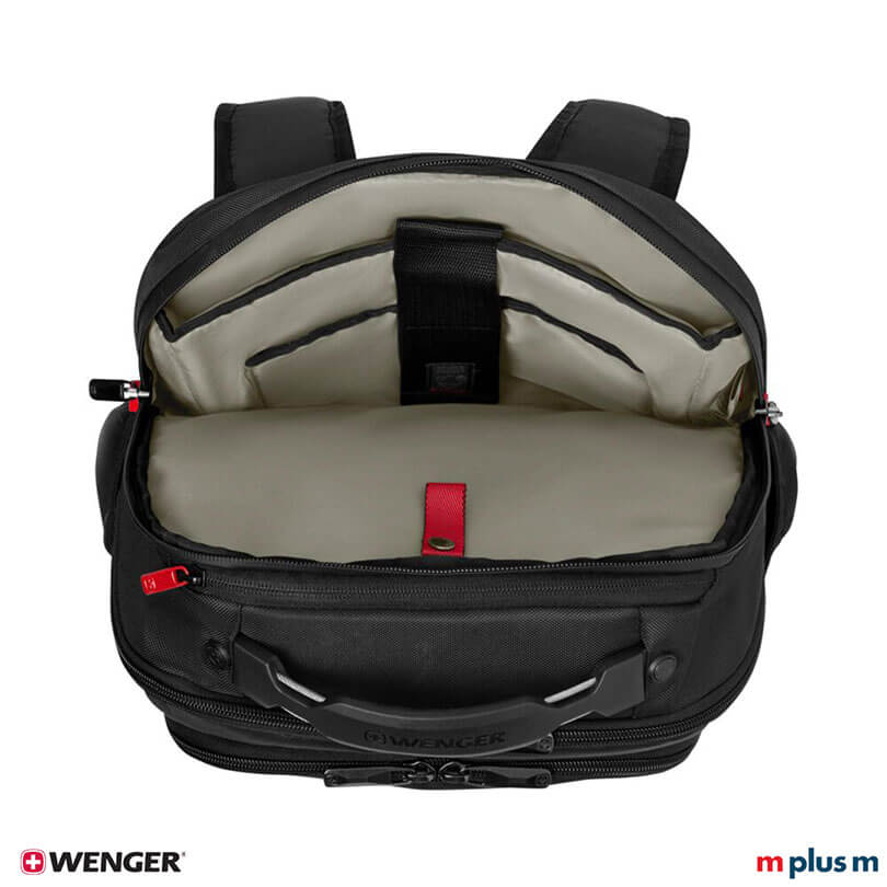 Schwarzer Wenger Altair Business Rucksack mit atmungsaktiver Rückenpolsterung und Comfort-Fit Schulterriemen, funktional und hochwertig mit Logo bedrucken