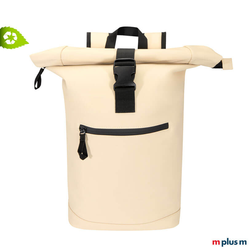AquaPack Rolltop Laptop-Rucksack aus wasserabweisendem recycling PU-Kunststoff creme