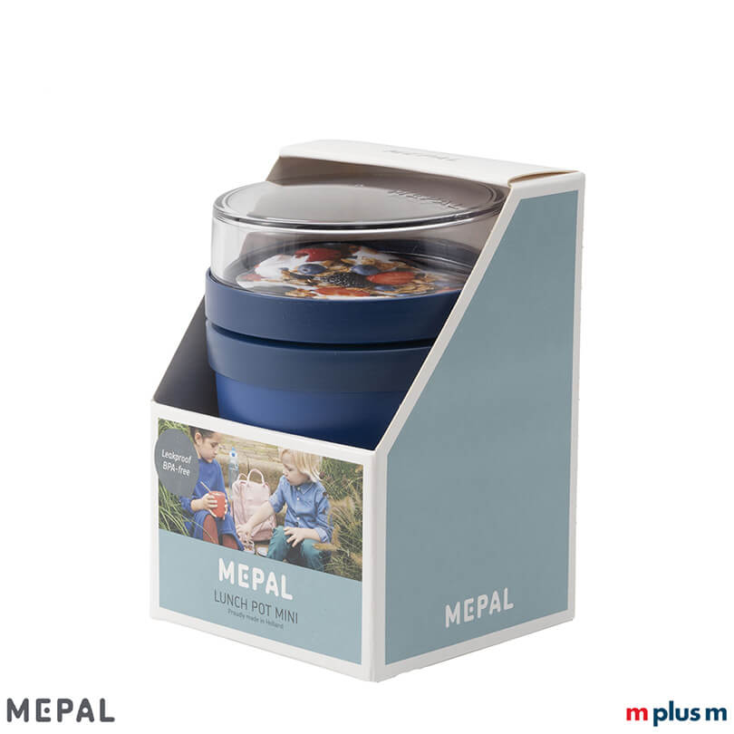 Praktischer Mepal Lunchpot Ellipse Mini in Blau mit austauschbarem Deckel und perfekt für den Logodruck geeignet