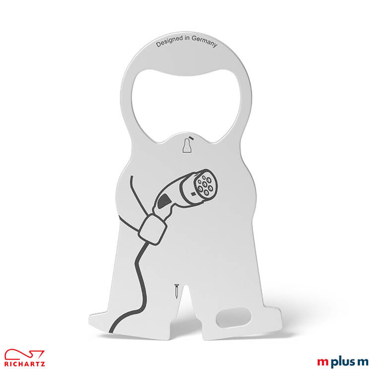 Preiswertes Giveaway zum Thema 'E-Mobilität': Der Einkaufswagenlöser karl e mobility von Richartz aus Edelstahl. Praktischer Schlüsselanhänger.