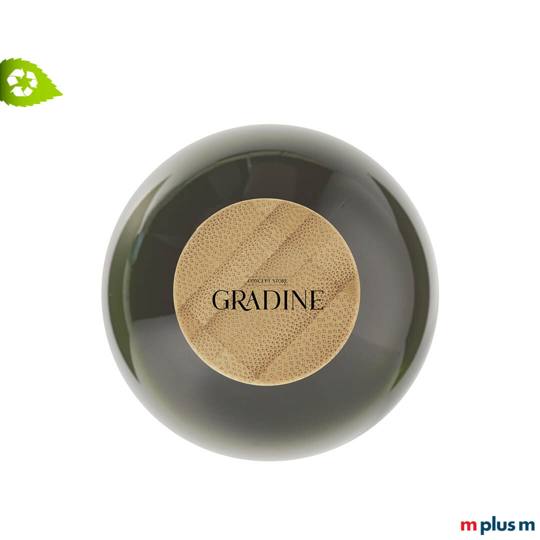 Logo Druck auf Holzdeckel der RPET Trinkflasche