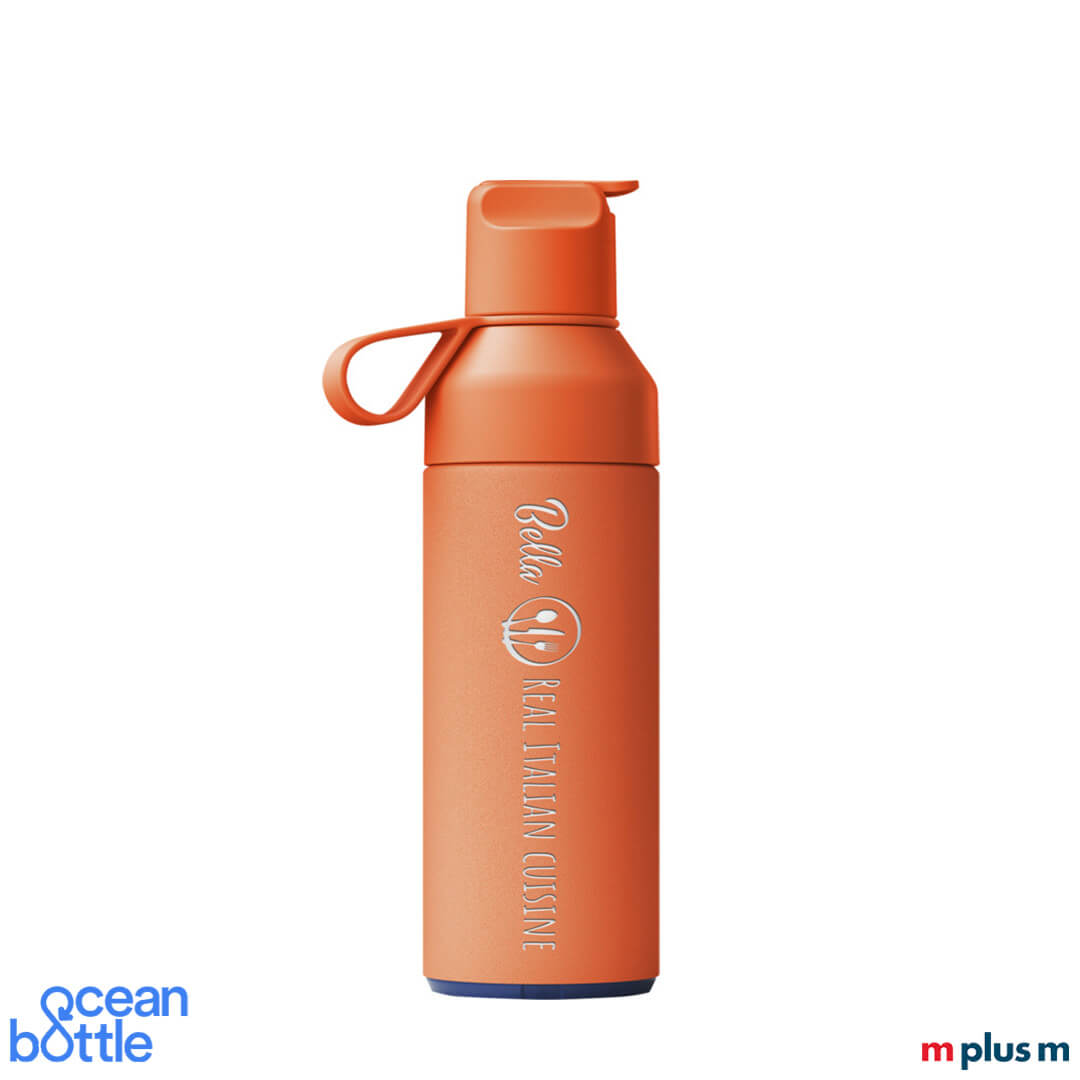 Nachhaltige Sportflasche in orange mit Logo gravieren